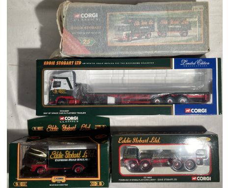 Corgi: A collection of assorted Corgi Eddie Stobart vehicles to include: DAF XF Space Cab &amp; Flatbed Trailer CC13207, Fode