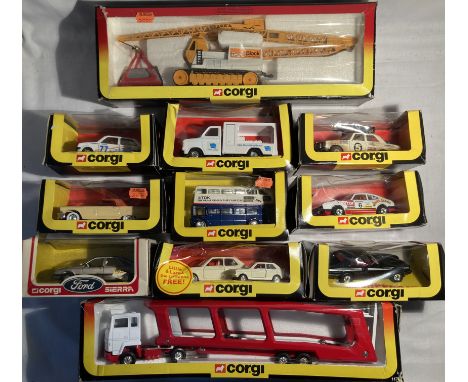 Corgi: A collection of Corgi vehicles to include: Ford Car Transporter 1170; Mercedes 249 Rally Car 291; Ford Capri Rally 312