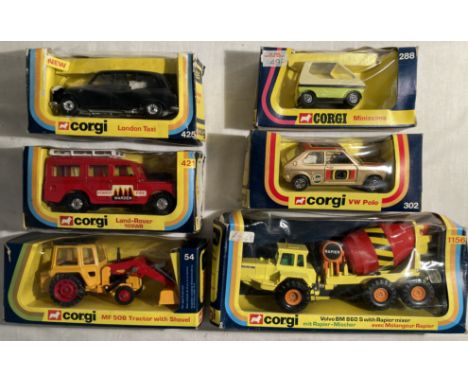 Corgi: A collection of six boxed Corgi Toys vehicles to comprise: Volvo BM 860 S with Rapier Mixer 1156, MF 50B Tractor with 