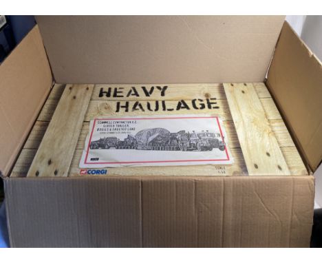 Corgi: A boxed Corgi Heavy Haulage Scammell Contractor x 2, Girder Trailer, Bogies &amp; Sheeted Load. Eddie Stobart livery. 
