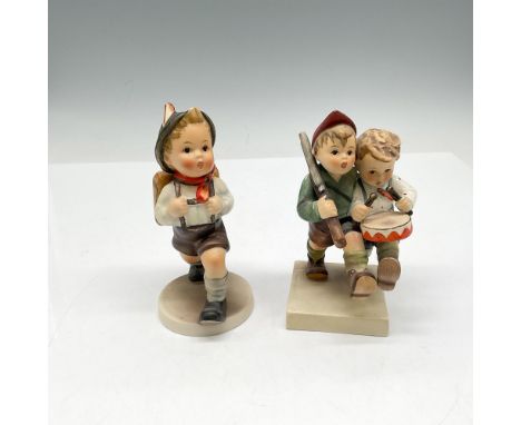 Hand painted figures included (8210) School Boy and (50/2) Volunteers. Hummel impressed mark - Goebel backstamp. Issued: 20th