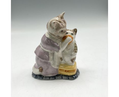 Hand painted porcelain figure of mother cat with Miss Moppet. Beswick Beatrix Potter backstamp. This item has its original bo