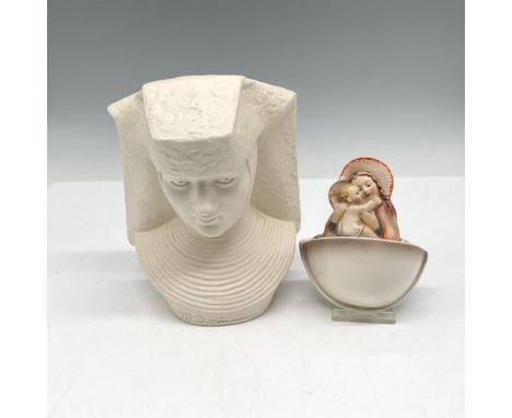 Unique bisque bust of M. Hummel (HU2) and (243) Mother Mary and Child wall pocket. Hummel impressed mark - Goebel backstamp. 