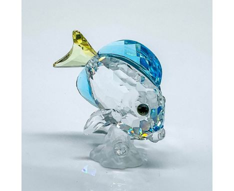 Multifaceted clear, blue and yellow crystal tang fish on frosted coral base. Awarded to SCS members. Swarovski etched backsta