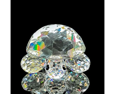 Clear faceted crystal figure of a turtle with black eyes. Swarovski mark. Item number 7632NR030000. Part of the Endangered Sp