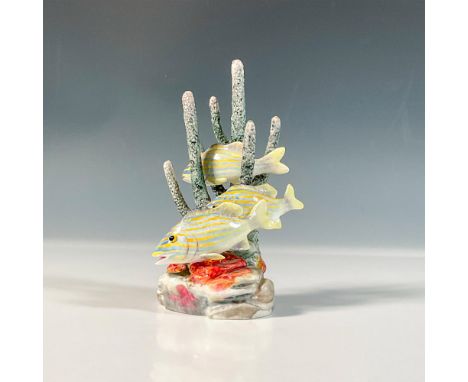 Stunning sculpture depicting three yellow fishes swimming through the reef. Royal Worcester backstamp. Artist: Ronald van Ruy