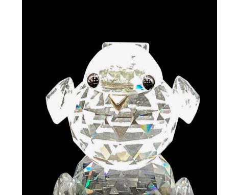 Clear faceted crystal body and wings with smooth crystal tail. Face is accented with jet crystal eyes and silver toned metal 