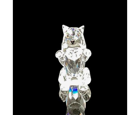 Sitting crystal figural with paws up and curled tail has black crystal eyes and nose. Swarovski backstamp. 7634 028 000. This