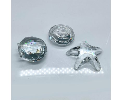 Multifaceted clear crystal 3 piece shells: clam, starfish, spiral. Items were Swarovski membership renewal gifts from 2005-20