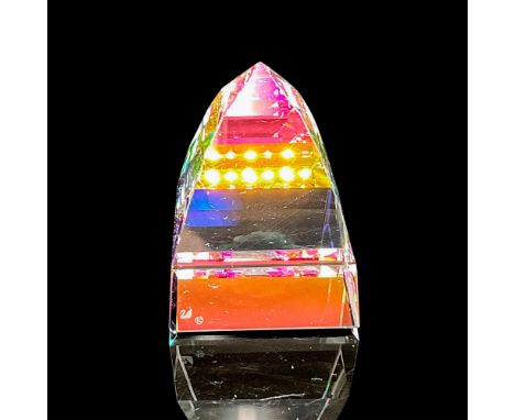 Multicolored, tiered crystal pyramid. Swarovski backstamp. 7450 040 000. This item has its original box: 4"H x 3.25"dia. Cert