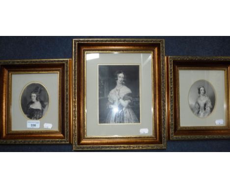 THREE PORTRAIT ENGRAVINGS in gilt frames including Peach Robinson 1841, 'Just for the Ball'