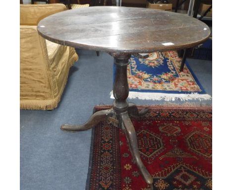 A GEORGE III COUNTRY MADE OAK TRIPOD TABLE, 30" dia