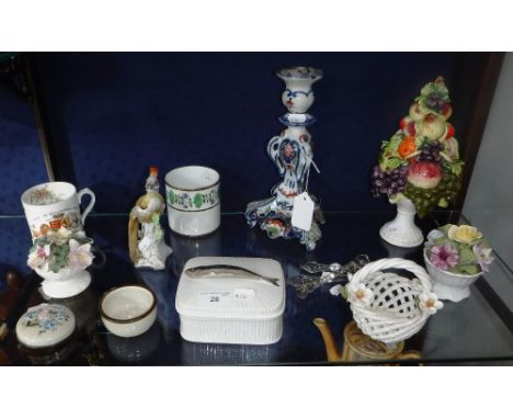 A CONTINENTAL CERAMIC CANDLESTICK and a collection of decorative ceramics