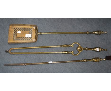 A SET OF THREE 19TH CENTURY BRASS FIRE TOOLS