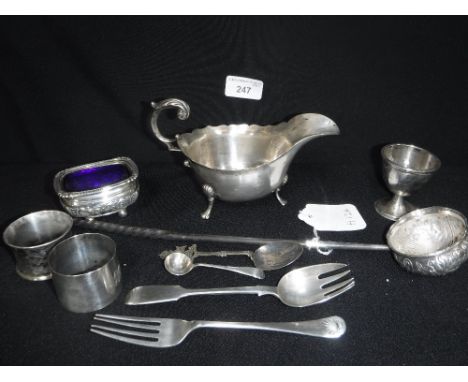 A SILVER TODDY LADLE, cream jug and other items