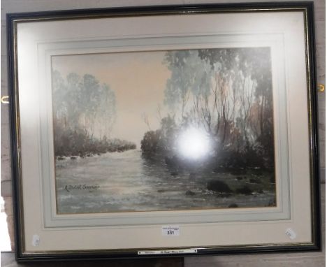 R STANDISH SWEENEY: A rowing boat on a river, watercolour