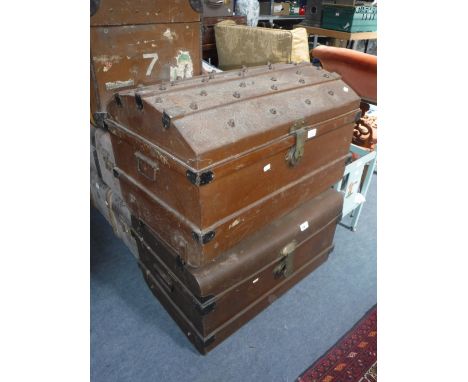A VICTORIAN DOMED TOP TIN CABIN TRUNK and another similar