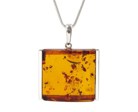 Silver Baltic amber pendant necklace, stamped 925Condition Report:Pendant length = 3.8cm, chain length =45cm, good condition