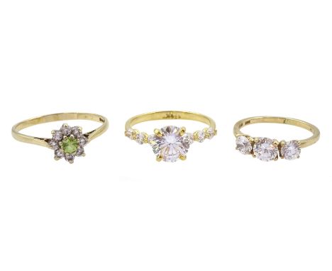 Three 9ct gold cubic zirconia dress ringsCondition Report:Approx 5.3gm, all tested or hallmarked, sizes S, J-K and M-N, good 