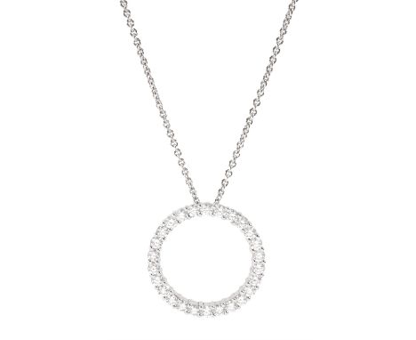 18ct white gold round brilliant cut diamond circular pendant necklace, stamped 750, total diamond weight approx 1.65 caratCon