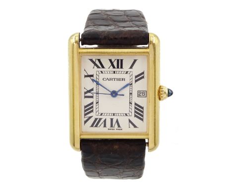 Cartier gentleman's 18ct gold quartz wristwatch, Ref. 2241, case No. 361521MG, silvered dial with Roman numerals and secret s