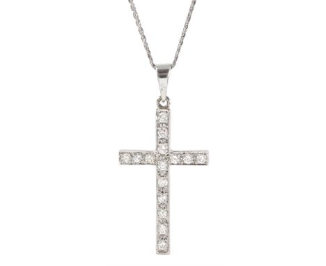 18ct white gold round brilliant cut diamond cross pendant necklace, total diamond weight approx 1.50 caratCondition Report:Ap