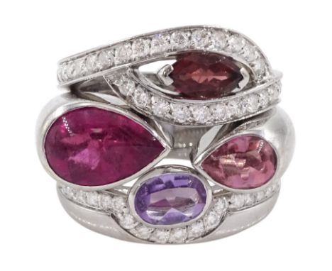 18ct white gold tourmaline, diamond and amethyst 'Princess K' ring by FRED, Paris, stamped 750Condition Report:Approx 18.55gm