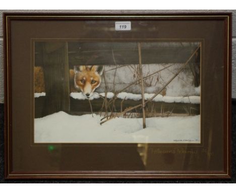 Pollyanna Pickering, by and afterWinter fox through the fencelimited edition print 36/100signed to mount, framed.