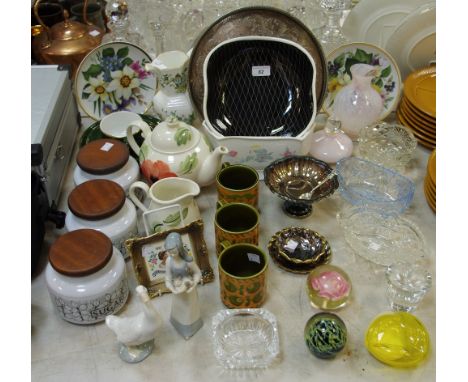 Ceramics, Glass and Metalware- a Nao model, Hornsea, paperweights, Ringtons, etc