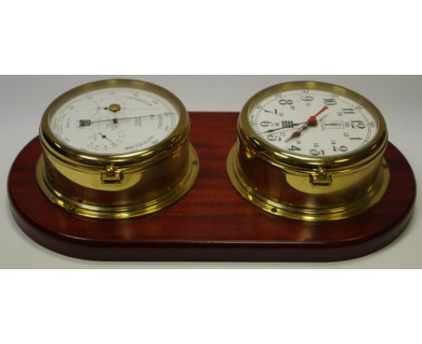 A modern Sewills of Liverpool dual Radiomaster clock and barometer on a mahogany plaque 