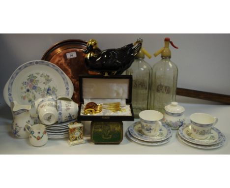 A Royal Doulton Coniston part tea service, comprising teacups, tea plates, milk jug, etc; Staffordshire Royal Tudor ware Coac