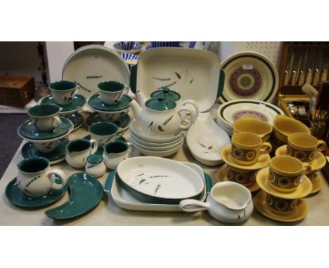 Denby Greenwheat pattern part dinner and tea service comprising, dinner &amp; side plates, bowls, milk jugs, teacups &amp; sa