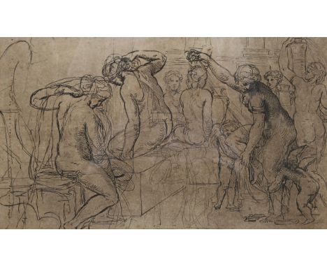**DESCRIPTION AMENDMENT** Old Master style *etching/aquatint* Classical sketch, unsigned, 24cm x 40cm, framed&nbsp;Vertical c