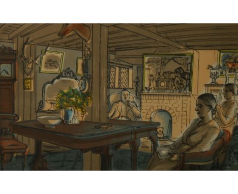Edward Bawden (1903 - 1989), Sunday evening/the agricultural repair shop, colour lithograph, published by Curwen Press 1949, 