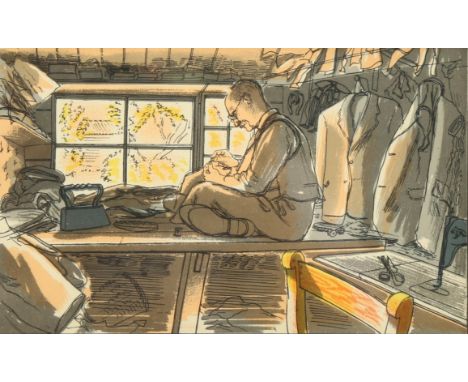 Edward Bawden (1903 - 1989), the tailor/the butcher, colour lithograph, published by Curwen Press 1949, image 9cm x 15.5cm, f