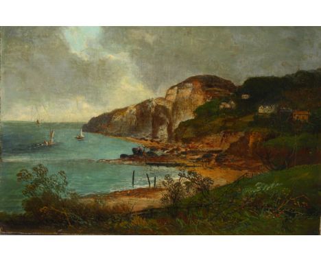 Allen, cliffs and seascape, oil on canvas, signed, 21cm x 30cm, unframedCanvas has been lined, no obvious signs of previous d