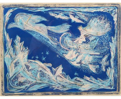 20th century lithograph, Snow Queen, indistinctly signed in pencil, image 38cm x 51cm, framedPaper slightly discoloured in th