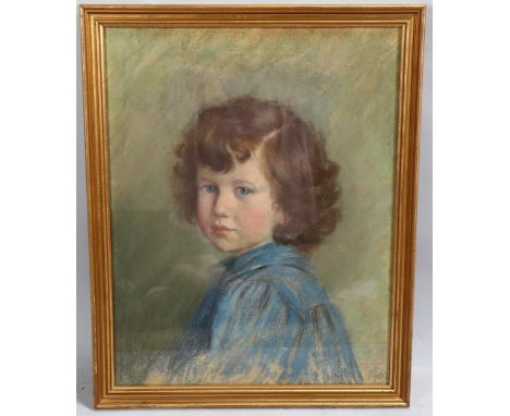 Coloured pastel portrait of a young girl, dated 1902, unsigned, 46cm x 36cm, framedGood condition 