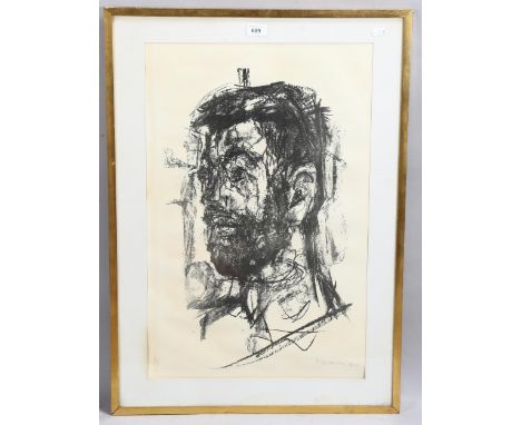 Rudolf Kortokraks (born 1929), head study, lithograph signed in pencil, 65cm x 42cm, framedPaper very slightly discoloured 