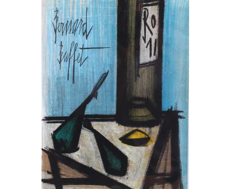 Bernard Buffet, still life with bottle, lithograph 1967, Sorlier no. 105, 31cm x 24cm, framedGood condition 