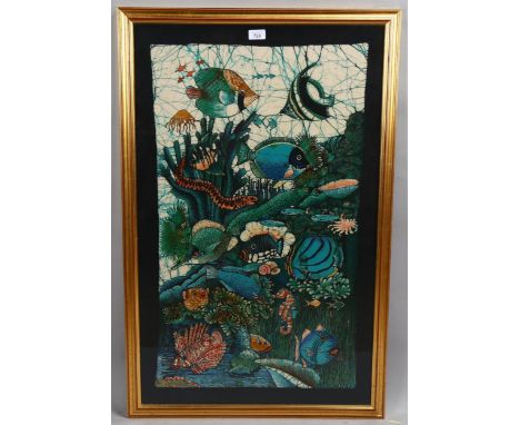 Coral fish and reef, batik painting, overall frame dimensions 98cm x 63cmGood condition 