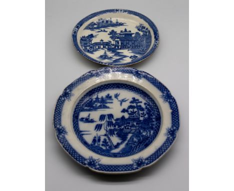 A collection of 19th century Spode blue and white transfer-printed plates of shallow dishes printed with Chinese and English 