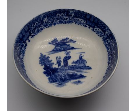 A Spode blue and white transfer-printed large bowl printed with Boy on a Buffalo pattern, size 26cm diameter. Condition: chip
