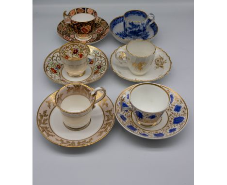 A collection of 19th century English porcelain coffee cups and saucers, mostly Spode, various patterns. Condition: some wear 