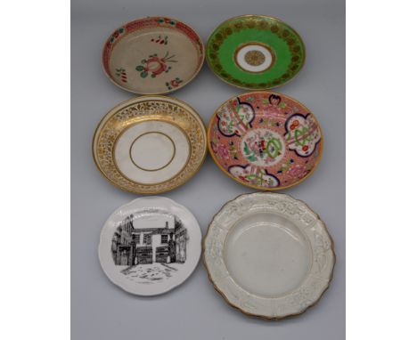 A collection of 19th century English porcelain saucers, mostly Spode, various patterns and sizes. Condition: some wear to gil