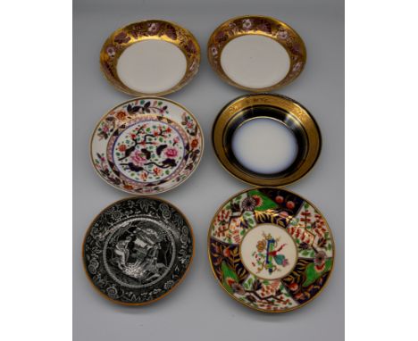 A small collection of 19th century English porcelain plates and saucers, mostly Spode, various patterns and sizes. Condition:
