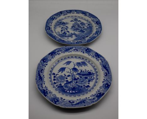 A collection of 19th century Spode blue and white transfer-printed plates. Mostly printed with Chinese landscapes, size 23cm 
