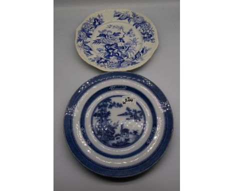 A collection of 19th century Spode blue and white transfer-printed plates and shallow dishes printed with rural scenes with a