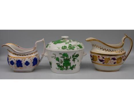 A collection of 19th century English porcelain, tureen, covers, stands and cream jugs, mostly Spode. Condition: wear to gildi