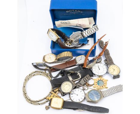 A collection of various gents dress watches to include a 1970's steel cased Rotary watch, along with a later gold plated Rota